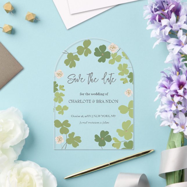 Green Clover Spring Wildflowers Wedding  Acrylic Invitations (Insitu (Wedding))