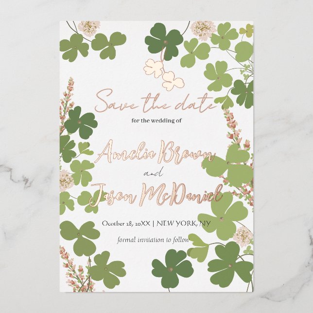 Green Clover Spring Wildflowers Wedding  Save The (Front)