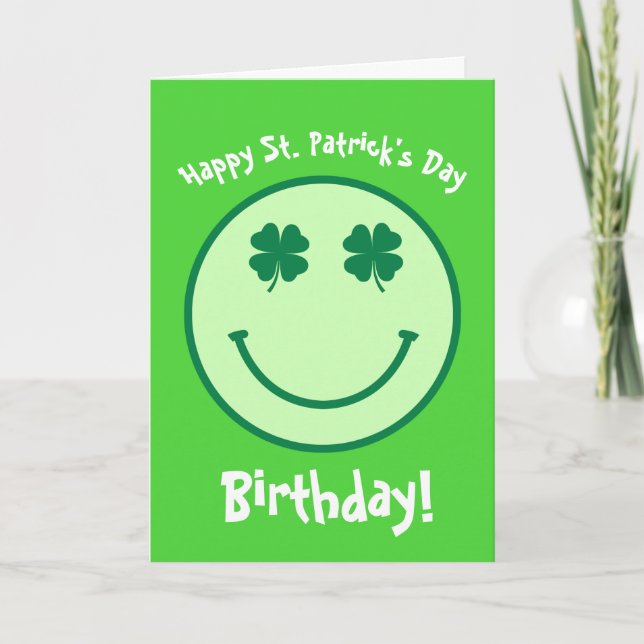 Green Clover St.Patrick's Day Birthday Card (Front)