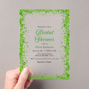 Green Clover St Patrick's Day Irish Bridal Shower  Acrylic Invitations