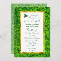 Green Clover with FAUX Gold Foil 1st Birthday