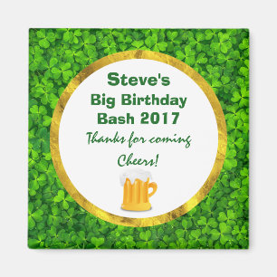 Green Clovers and Beer Mug Personalised Birthday Magnet