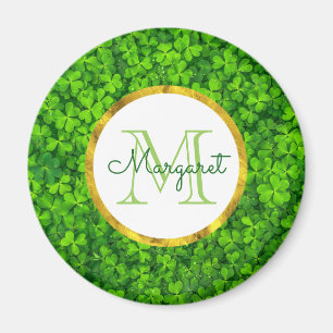 Green Clovers and Faux Gold Foil & Monogram Magnet