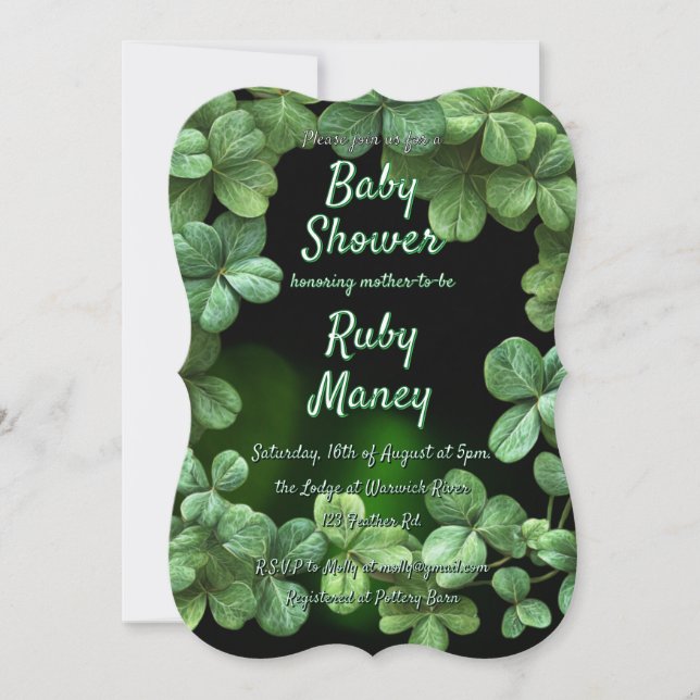 Green Clovers Baby Shower Invitation (Front)
