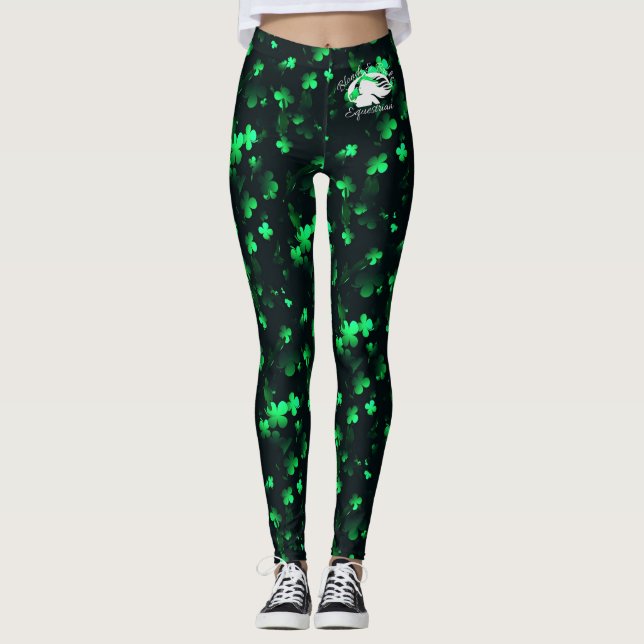 Green Clovers Leggings with White B&BE Logo (Front)
