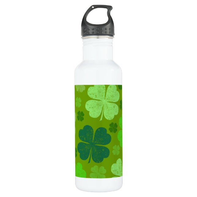 Green Clovers, Lucky Clovers, Saint Patrick's Day 710 Ml Water Bottle (Front)