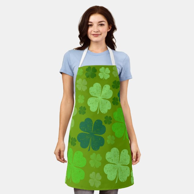 Green Clovers, Lucky Clovers, Saint Patrick's Day Apron (Worn)