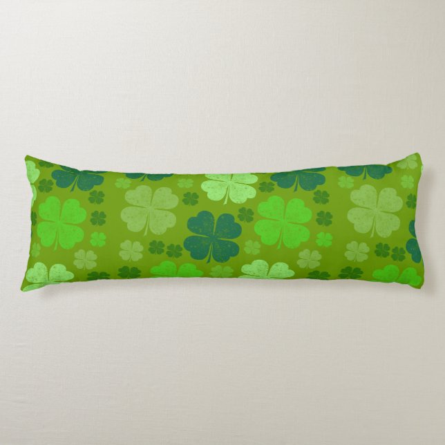Green Clovers, Lucky Clovers, Saint Patrick's Day Body Cushion (Front)