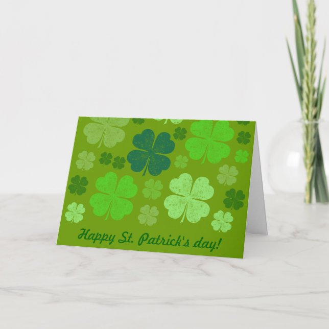 Green Clovers, Lucky Clovers, Saint Patrick's Day Card (Front)