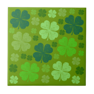 Green Clovers, Lucky Clovers, Saint Patrick's Day Ceramic Tile