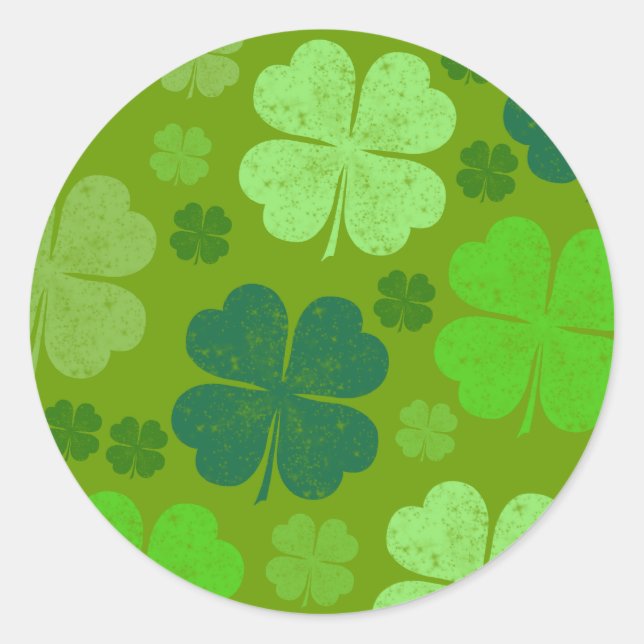 Green Clovers, Lucky Clovers, Saint Patrick's Day Classic Round Sticker (Front)
