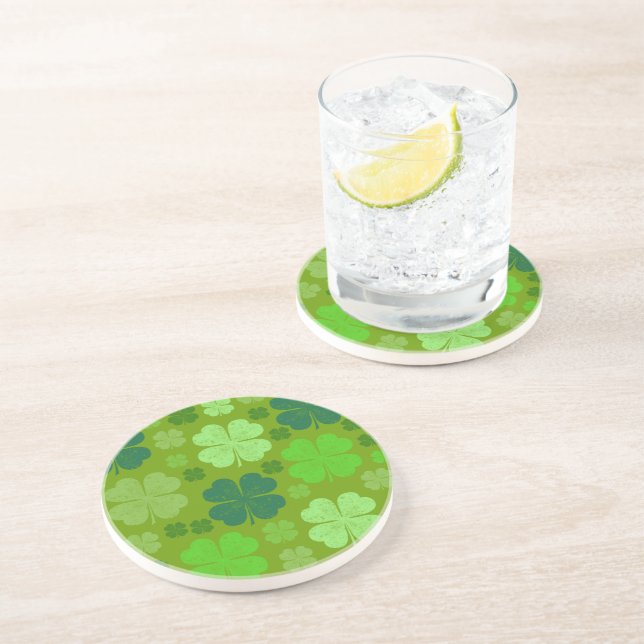 Green Clovers, Lucky Clovers, Saint Patrick's Day Coaster (Side)
