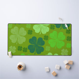 Green Clovers, Lucky Clovers, Saint Patrick's Day Desk Mat