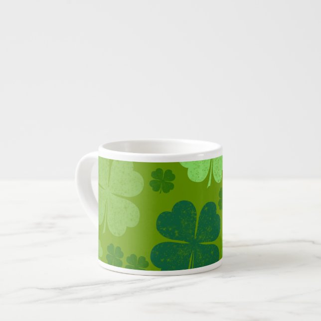 Green Clovers, Lucky Clovers, Saint Patrick's Day Espresso Cup (Front Left)