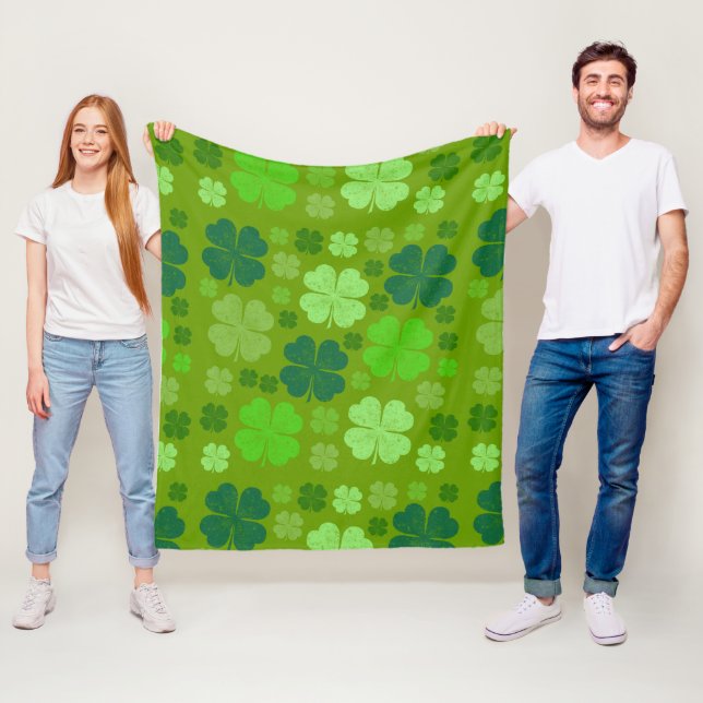 Green Clovers, Lucky Clovers, Saint Patrick's Day Fleece Blanket (In Situ)