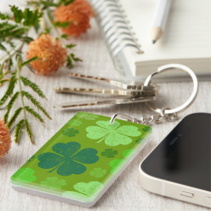 Green Clovers, Lucky Clovers, Saint Patrick's Day Key Ring