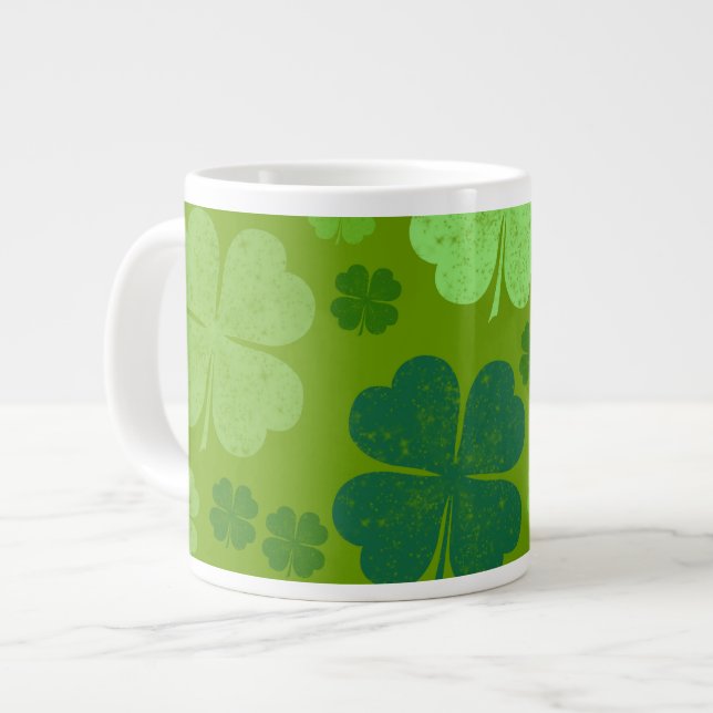 Green Clovers, Lucky Clovers, Saint Patrick's Day Large Coffee Mug (Front Left)