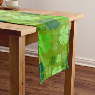 Green Clovers, Lucky Clovers, Saint Patrick's Day Medium Table Runner