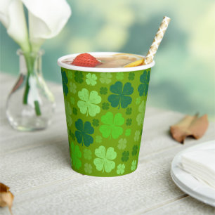Green Clovers, Lucky Clovers, Saint Patrick's Day Paper Cups