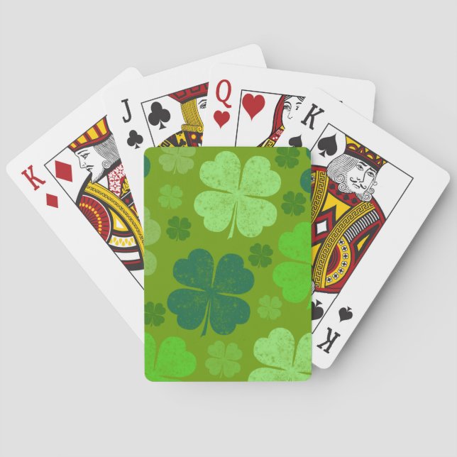 Green Clovers, Lucky Clovers, Saint Patrick's Day Playing Cards (Back)