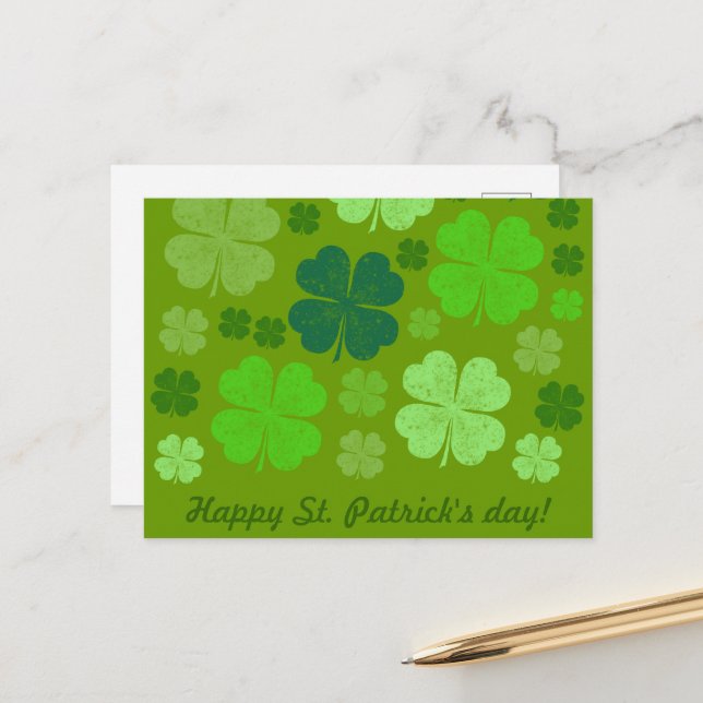 Green Clovers, Lucky Clovers, Saint Patrick's Day Postcard (Front/Back In Situ)