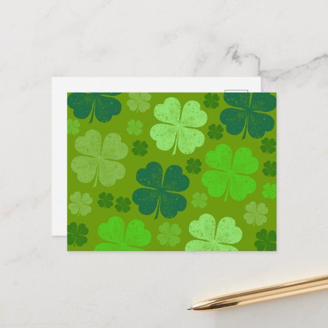 Green Clovers, Lucky Clovers, Saint Patrick's Day Postcard (Front/Back In Situ)