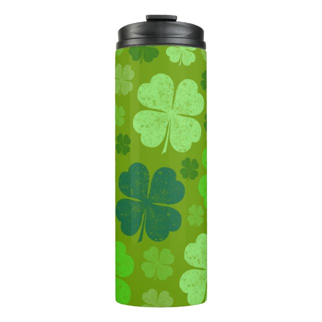 Green Clovers, Lucky Clovers, Saint Patrick's Day Thermal Tumbler (Front)