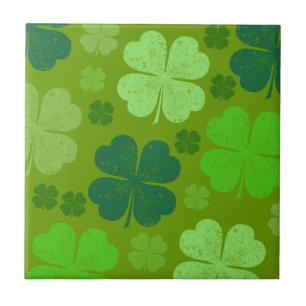 Green Clovers, Lucky Clovers, Saint Patrick's Day Tile