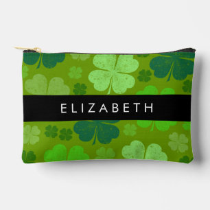 Green Clovers, Lucky Clovers, Your Name Accessory Pouch