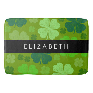 Green Clovers, Lucky Clovers, Your Name Bath Mat