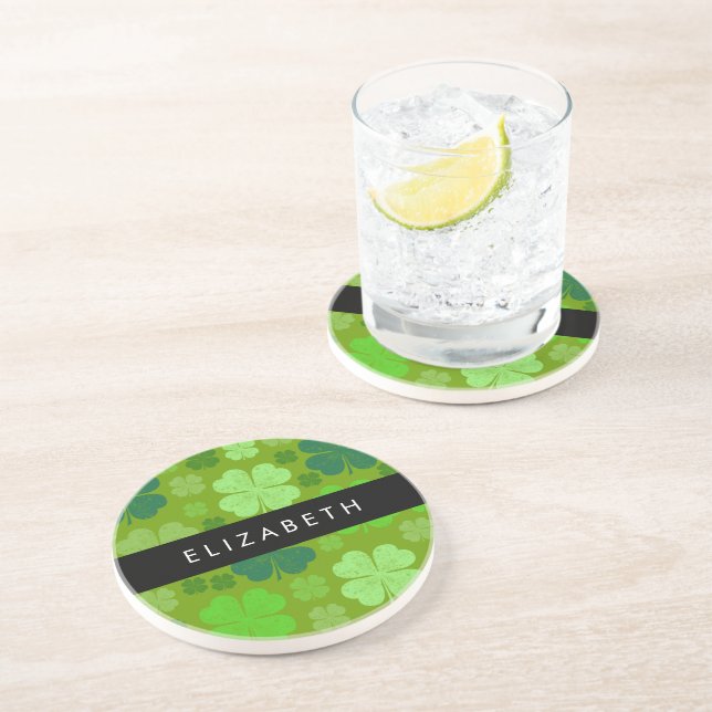 Green Clovers, Lucky Clovers, Your Name Coaster (Side)