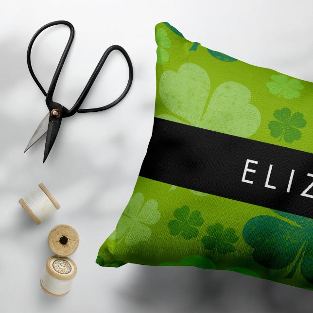 Green Clovers, Lucky Clovers, Your Name Decorative Cushion (Creator Uploaded)