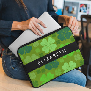 Green Clovers, Lucky Clovers, Your Name Laptop Sleeve