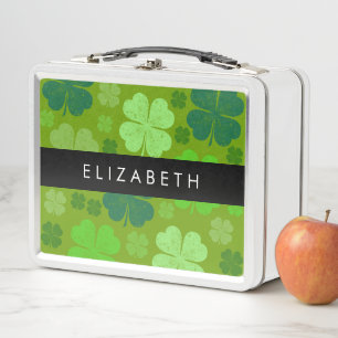 Green Clovers, Lucky Clovers, Your Name Metal Lunch Box
