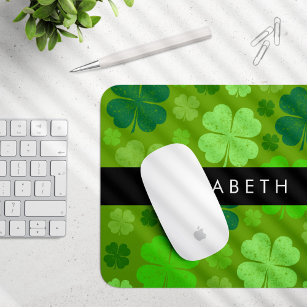 Green Clovers, Lucky Clovers, Your Name Mouse Pad