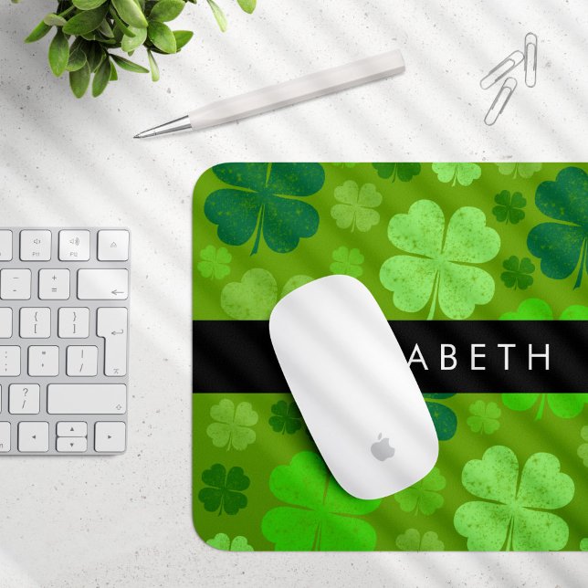 Green Clovers, Lucky Clovers, Your Name Mouse Pad (Creator Uploaded)