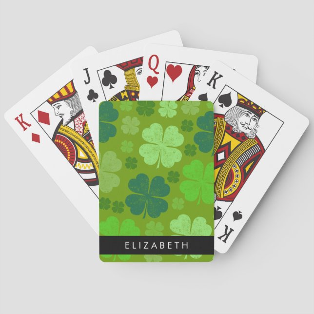 Green Clovers, Lucky Clovers, Your Name Playing Cards (Back)