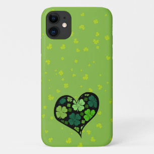 Green Clovers, Saint Patrick's Day, Heart iPhone 11 Case