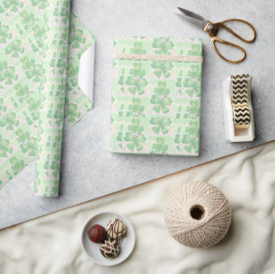Green Clovers Shamrock Background St. Patrick's D Wrapping Paper