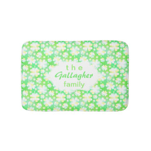 Green Clovers Shamrock Irish Personalised Family Bath Mat