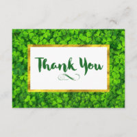 Green Clovers with FAUX Gold Foil Frame Thank You