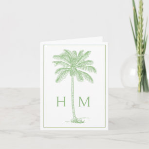 Green Coastal Palmetto Palm Monogram Note Card