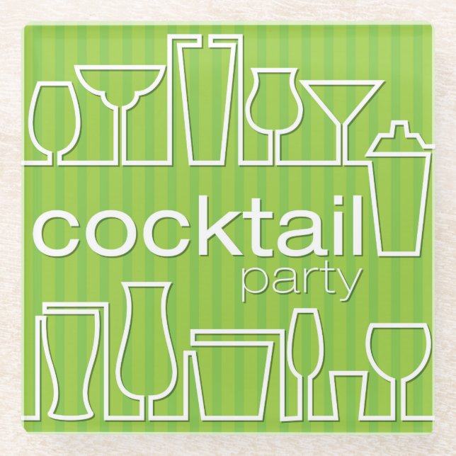 Green cocktail party glass coaster (Front)