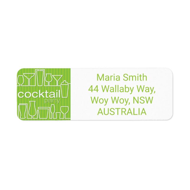Green cocktail party return address label (Front)