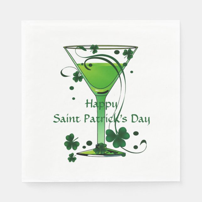 Green Cocktail Shamrocks St Patricks Day Party Napkin (Front)