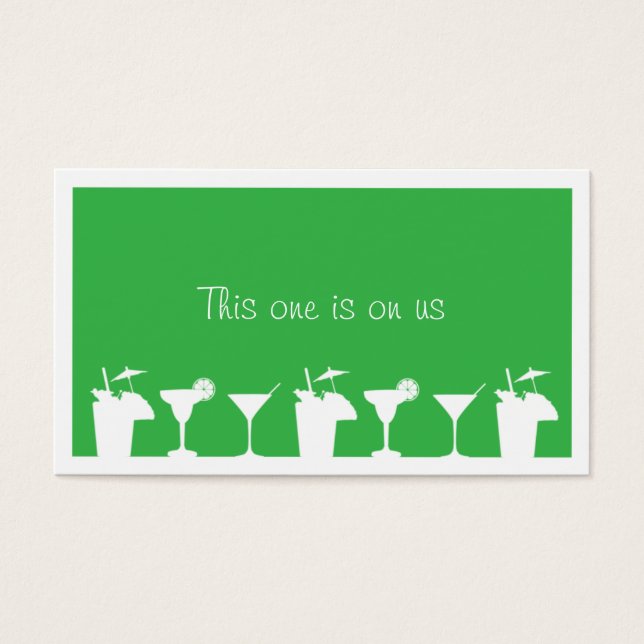 Green cocktail wedding event custom drink ticket (Front)