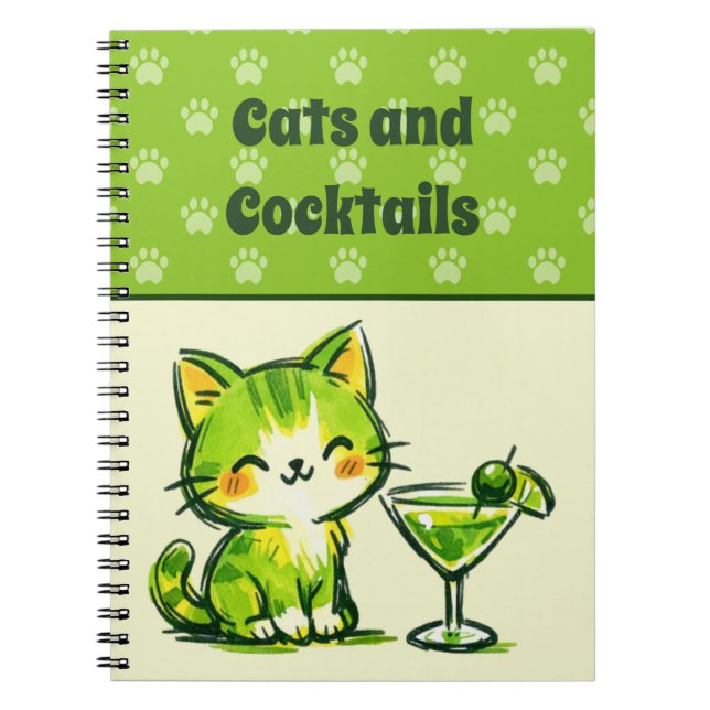 Green Cocktails and Cats Notebook (Front)