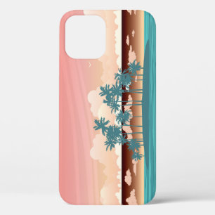 Green coconut island: sunset illustration. iPhone 12 case