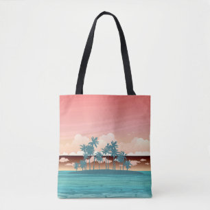 Green coconut island: sunset illustration. tote bag