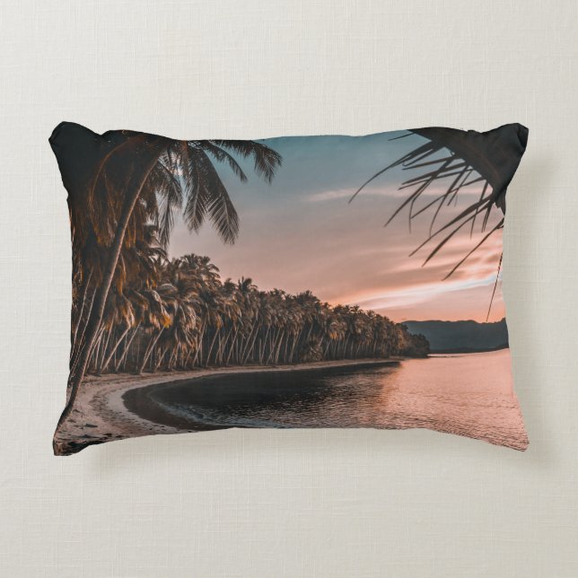 GREEN COCONUT TREES LINING UP THE BEACH DECORATIVE CUSHION (Front)